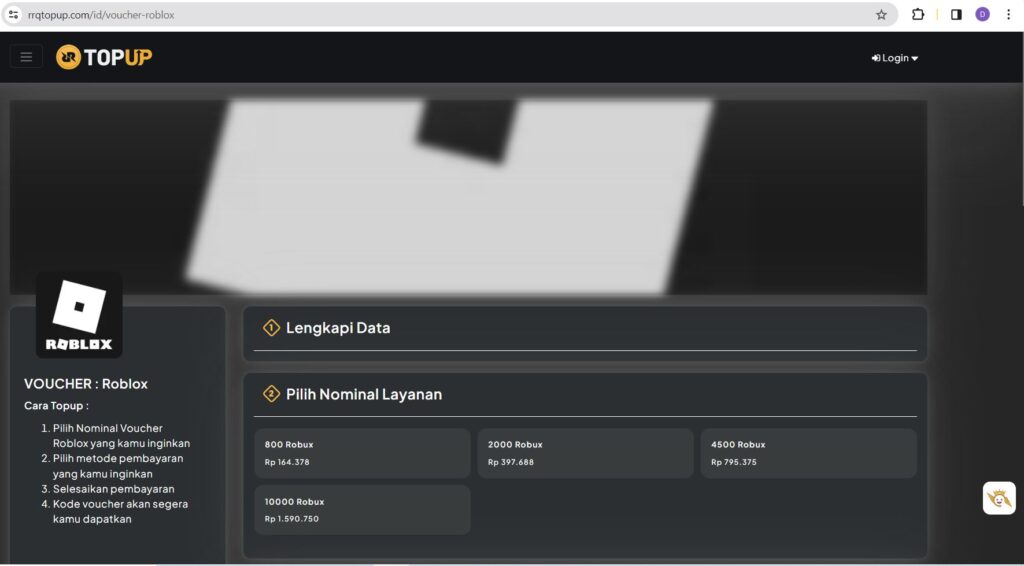 Cara Top Up Robux Roblox di RRQ Topup