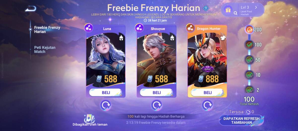 Daily Freebie Frenzy Honor of Kings