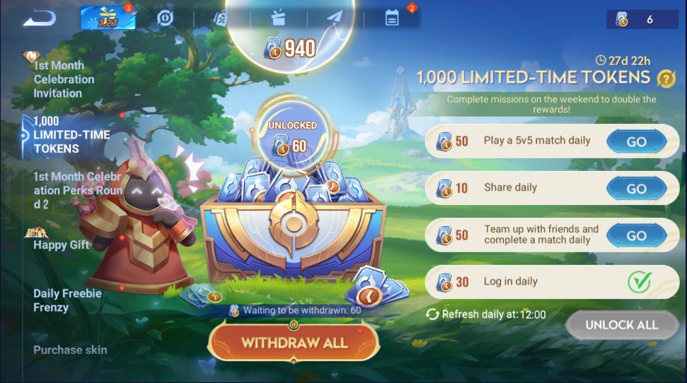 Event 1000 Limited Time Tokens Honor of Kings