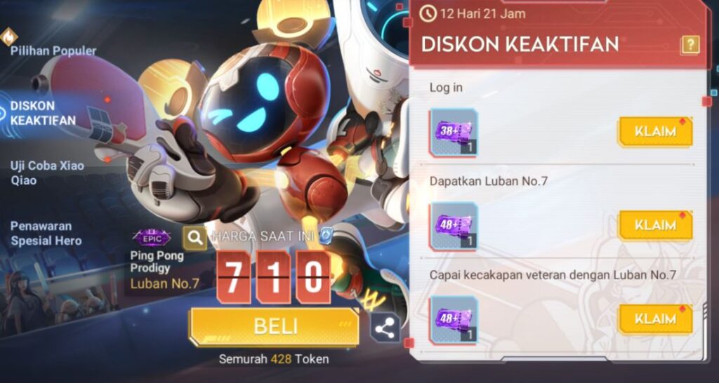 Event Diskon Keaktifan Skin Epic Ping Pong Prodigy Luban No.7