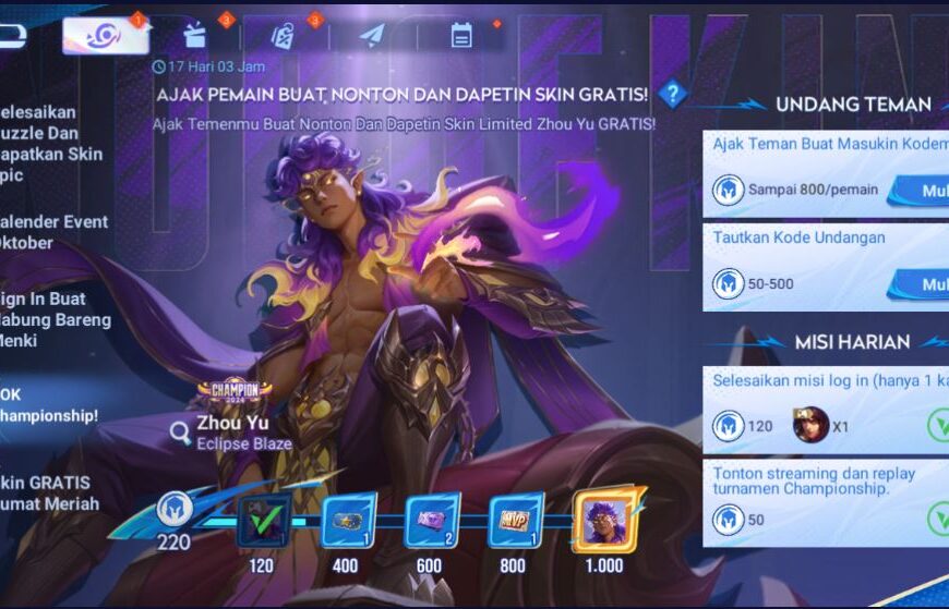 Event Skin Champion Eclipse Blaze Zhou Yu HoK