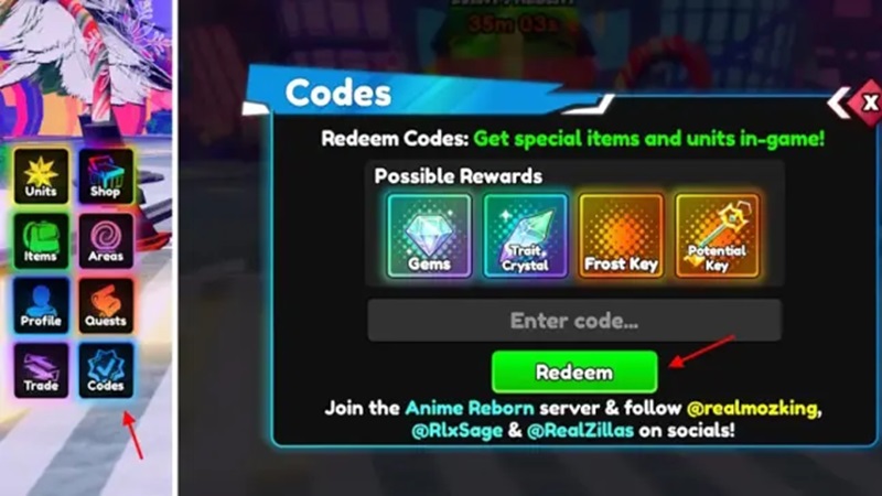 Code Anime Reborn Roblox