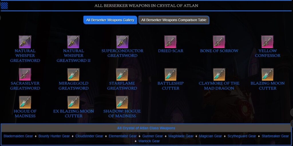 Build Berserker Crystal of Atlan, Senjata Berserker