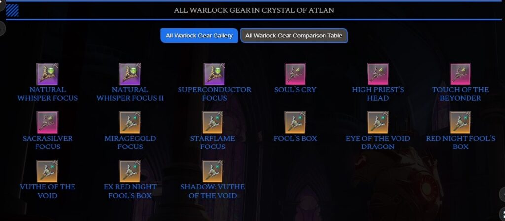 Build Warlock Crystal of Atlan, Senjata Warlock