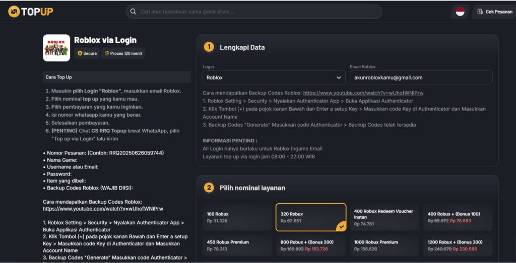 Top Up Robux via Login RRQ Topup